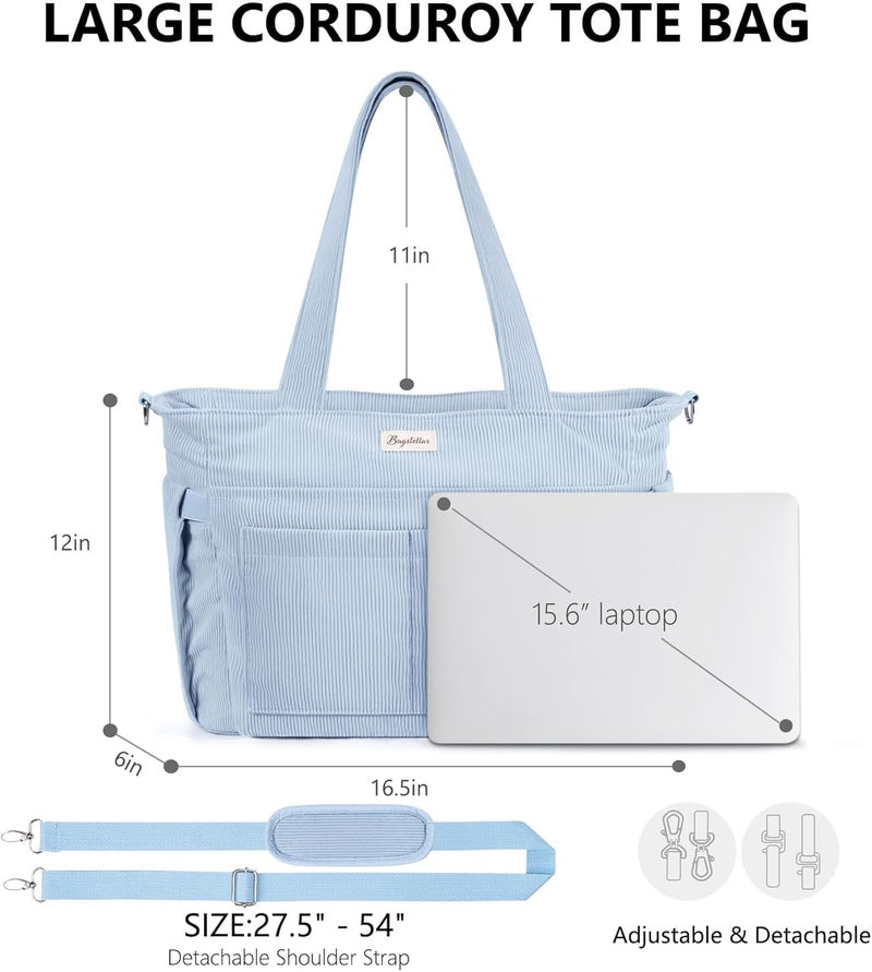 Bagstellar Corduroy Tote Bag for Women, 17 Pockets Laptop Work Tote Bag Lightweight Teacher Nurse Bible Bag for School Travel | with 40oz Cup Holder, Multi Compartment, Zipper Crossbody Bag, College Shoulder Bag, Daily Purse w/ Strap, Ideal Gift for Women - Image 2